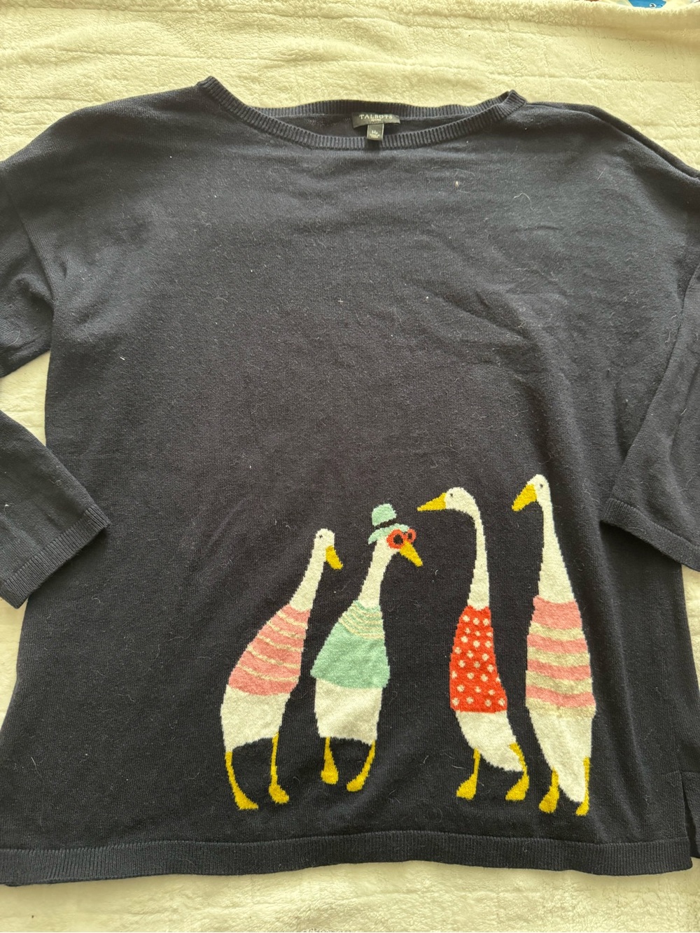 Talbots Navy Knit Sweater With Geese pattern